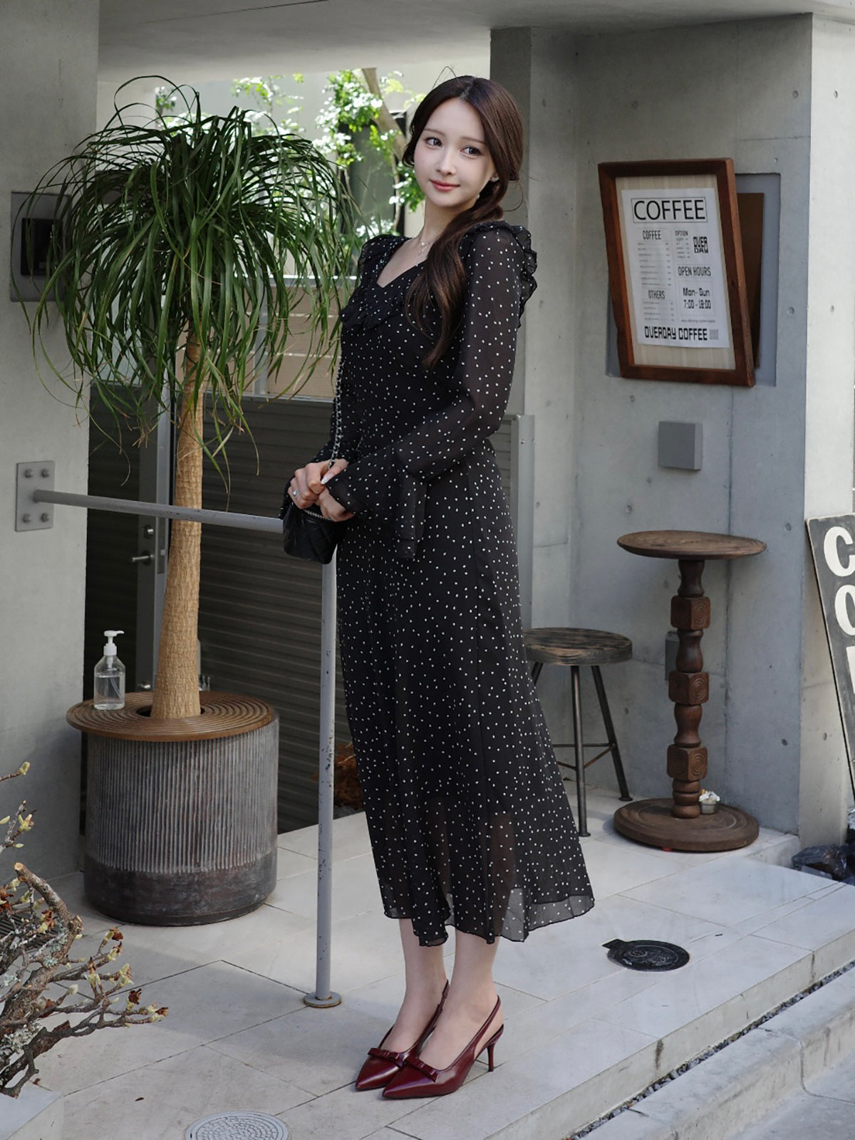 ミニスクエアドットロングワンピース