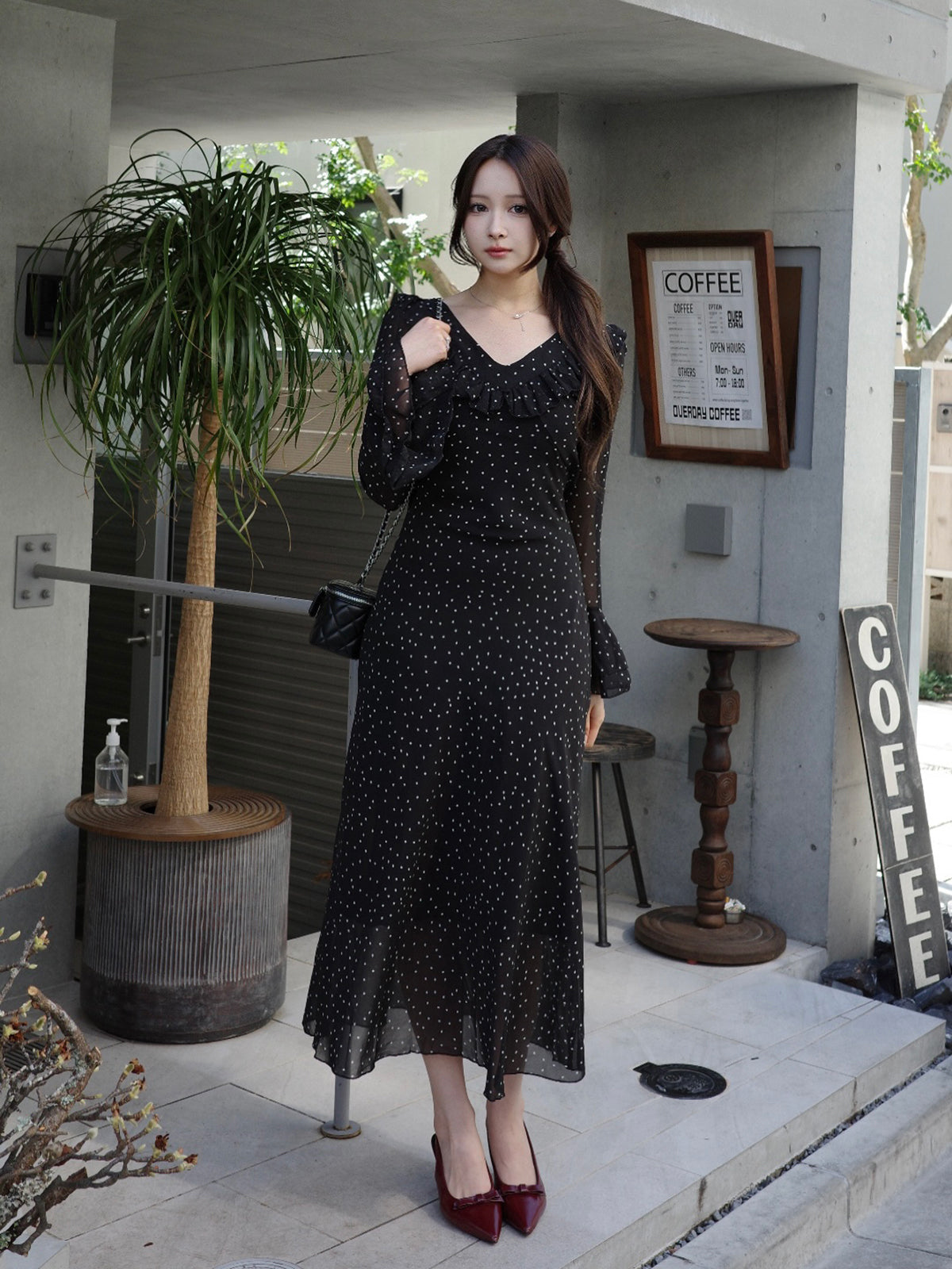 ミニスクエアドットロングワンピース