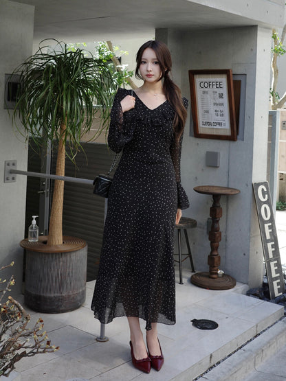 ミニスクエアドットロングワンピース