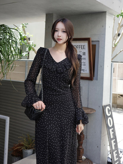 ミニスクエアドットロングワンピース