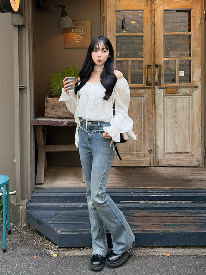 2/20 ★Image Fringe Slim Semi-Flare Denim Pants