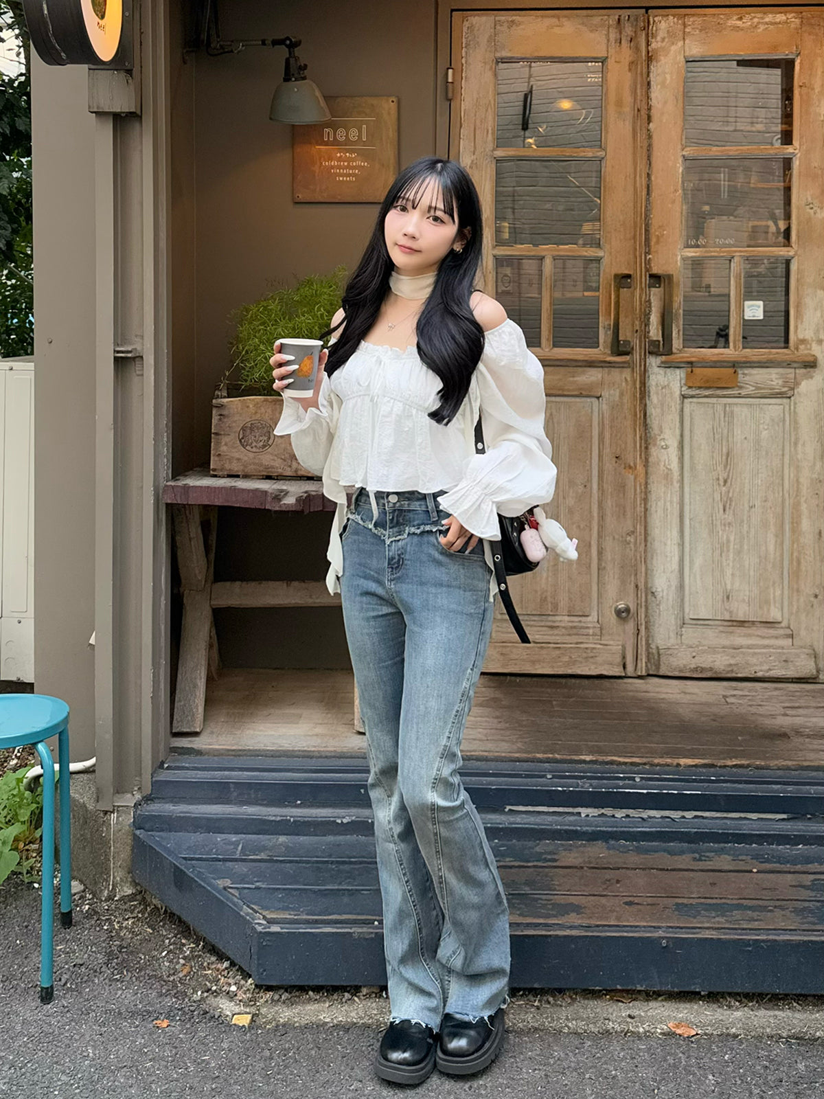 2/20 ★Image Fringe Slim Semi-Flare Denim Pants