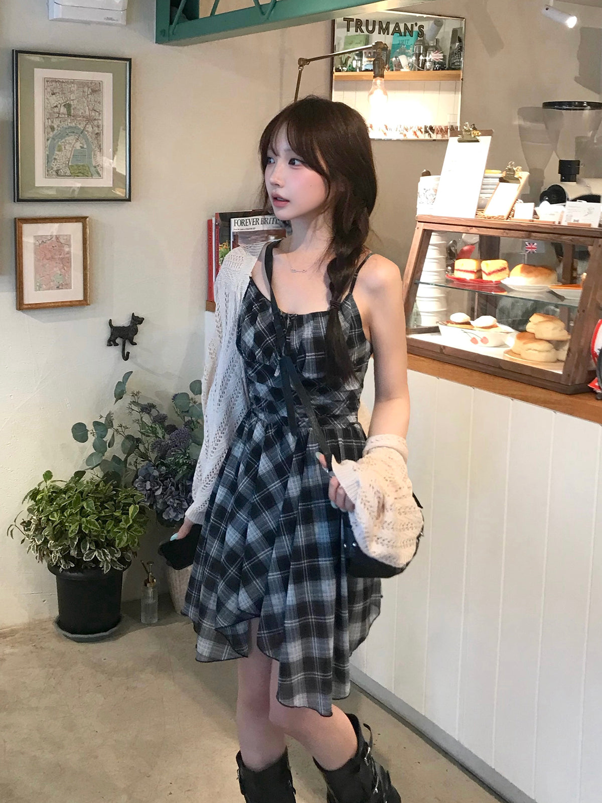 アンバランスヘムチェックミニワンピース