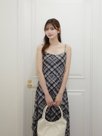 サイドカットシアーチェックロングワンピース