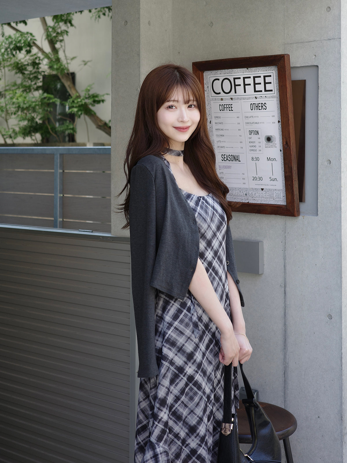 サイドカットシアーチェックロングワンピース