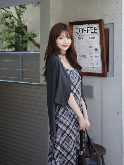 サイドカットシアーチェックロングワンピース