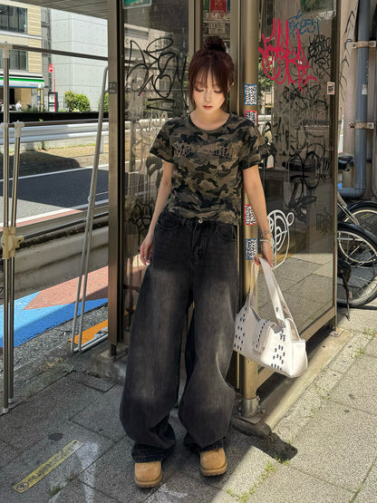 ラインストーンロゴカモフラTシャツ