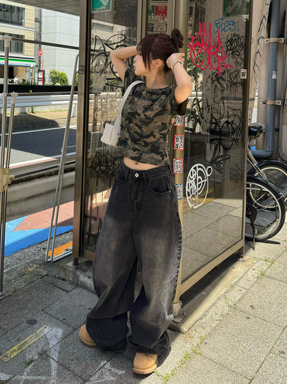 ラインストーンロゴカモフラTシャツ