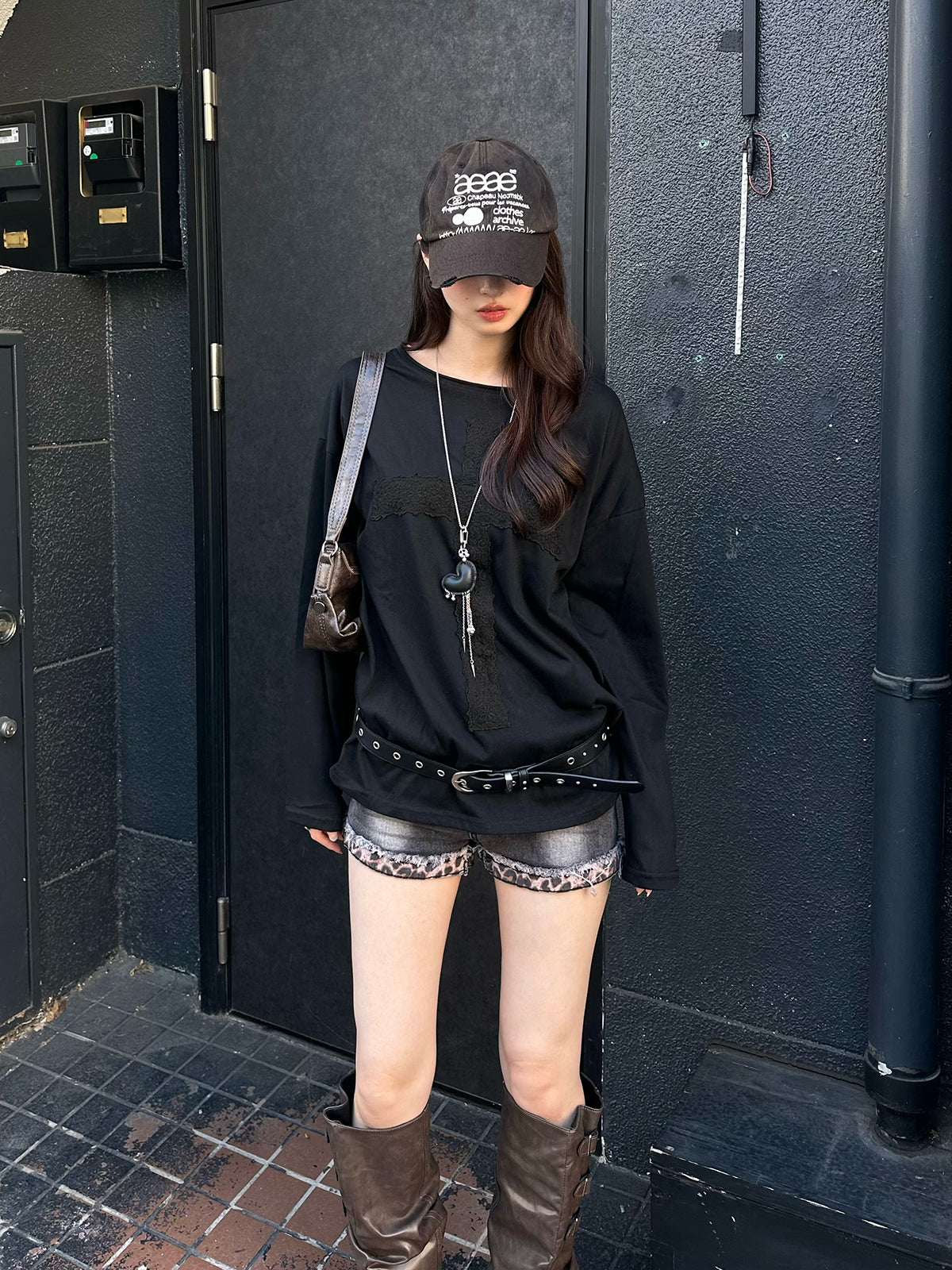 レースクロスロングスリーブTシャツ