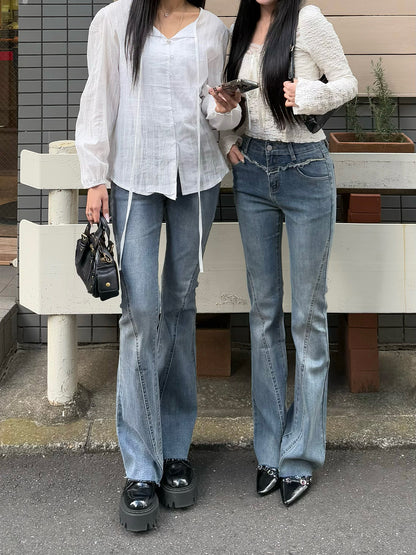 2/20 ★Image Fringe Slim Semi-Flare Denim Pants