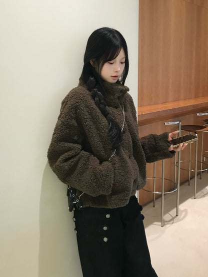 ハイネックボタンボアコート
