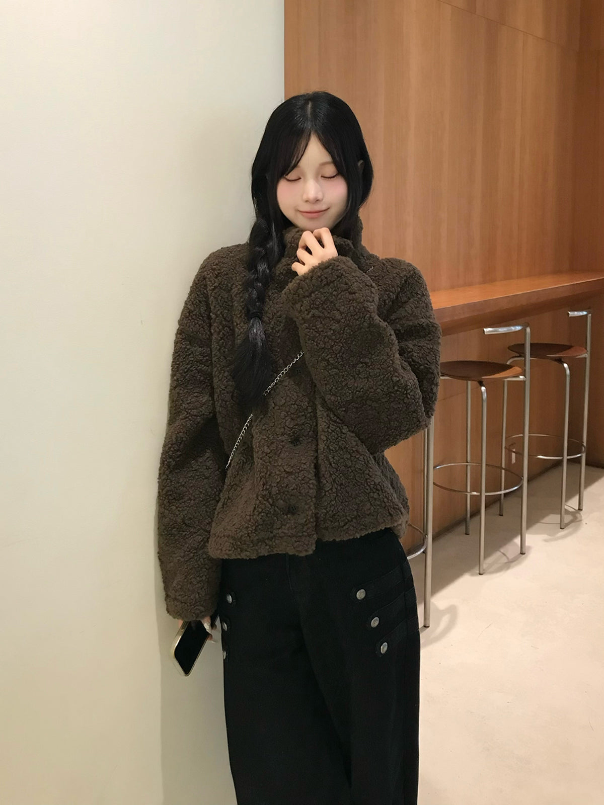 High-neck button-up boa coat – ANDOR ONLINE