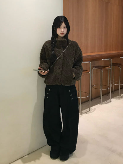 ハイネックボタンボアコート