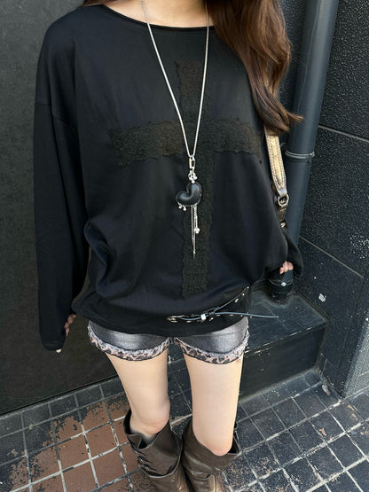 レースクロスロングスリーブTシャツ