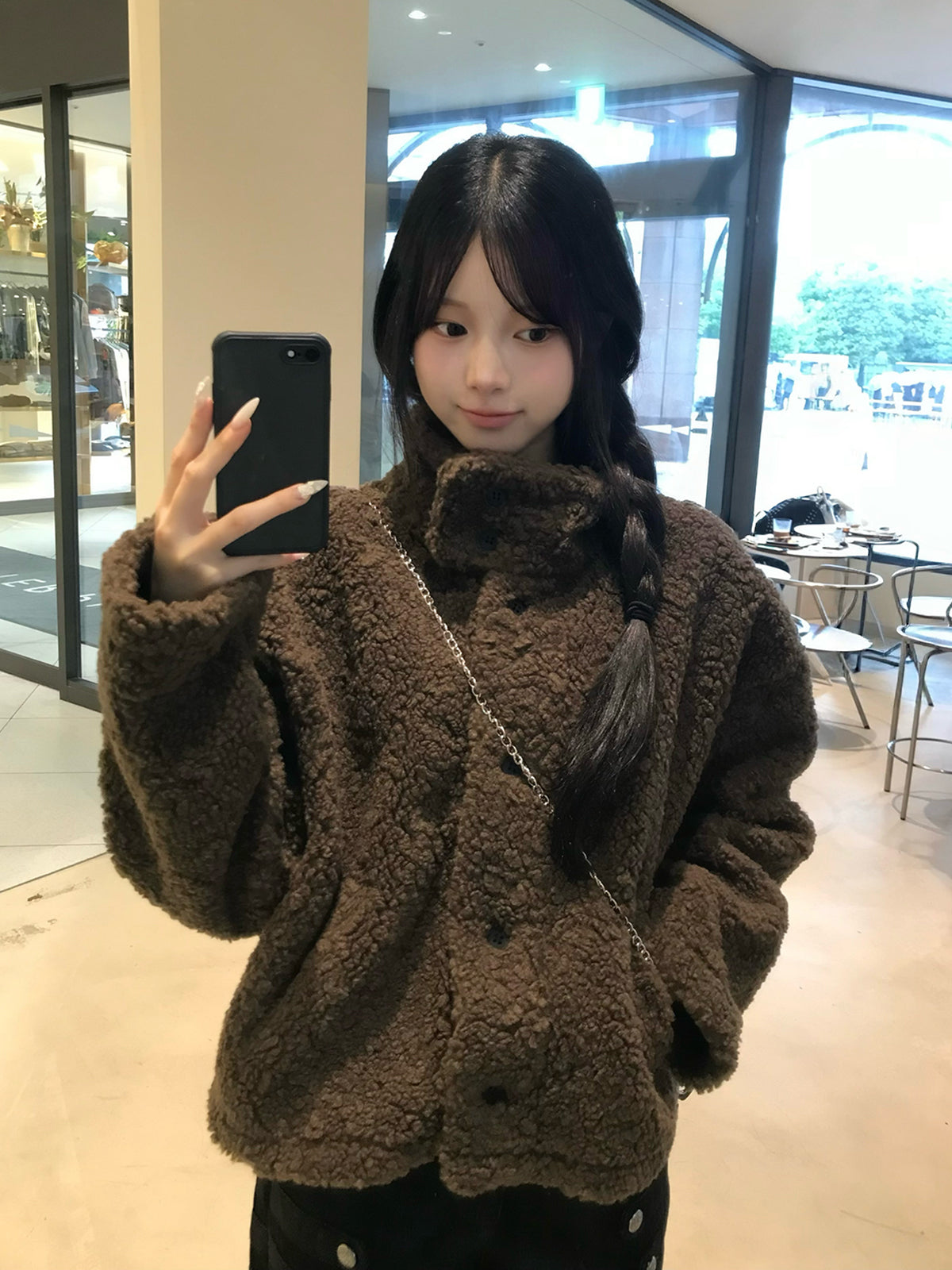 ハイネックボタンボアコート