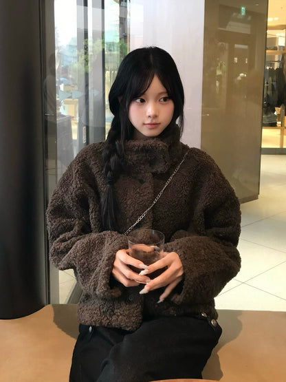 ハイネックボタンボアコート