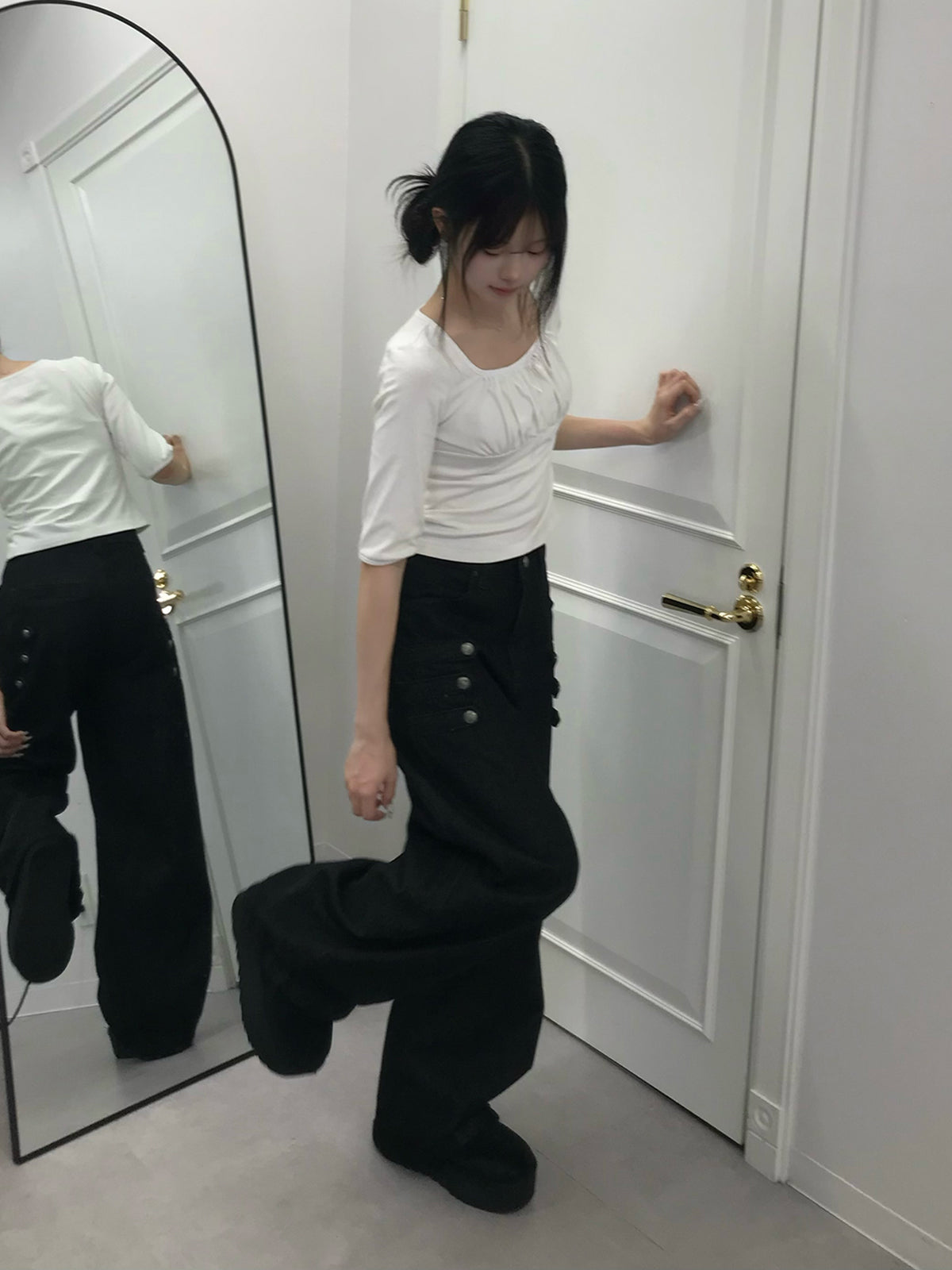 ナポレオンボタンワイドデニムパンツ