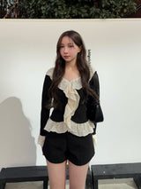 2/27★Photo Lace Frill Rib Knit - Black