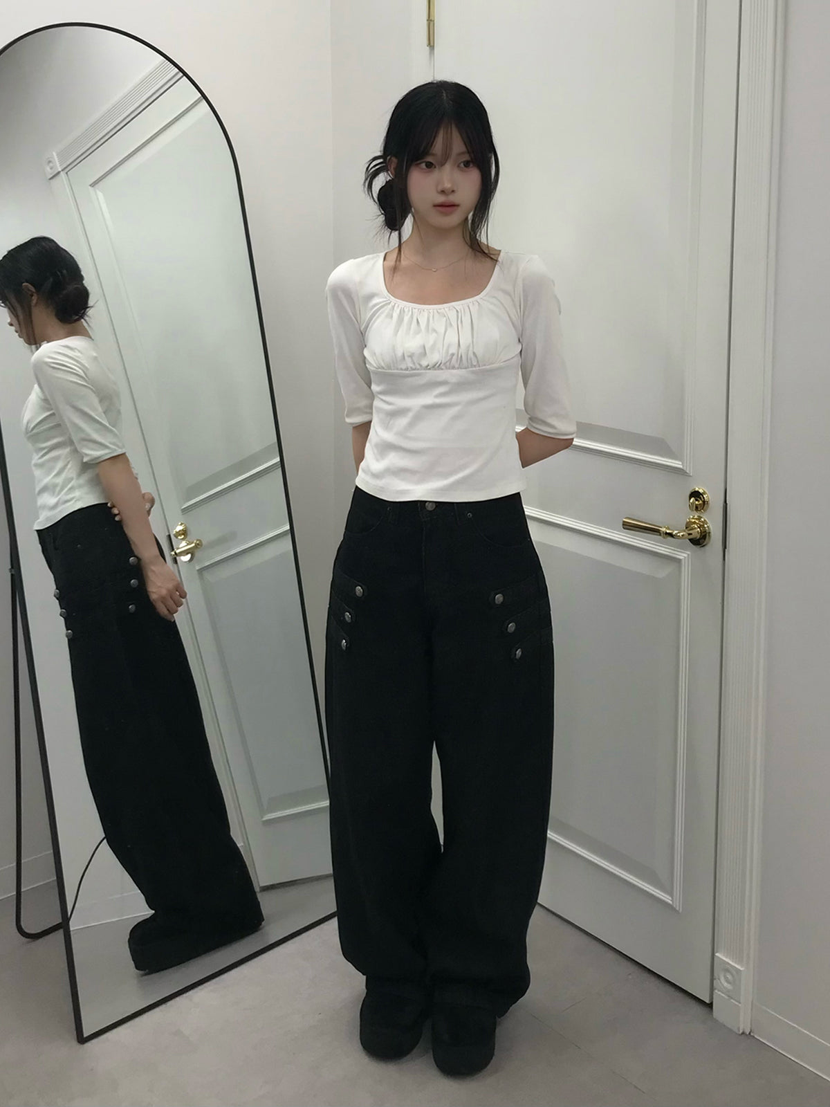 ナポレオンボタンワイドデニムパンツ