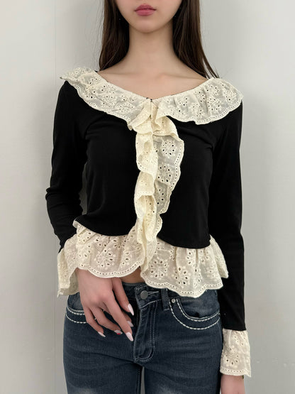 2/27★Photo Lace Frill Rib Knit