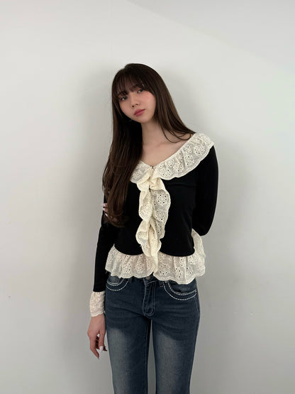 2/27★Photo Lace Frill Rib Knit