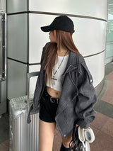 ダブルカラージップ2WAYコート - グレー