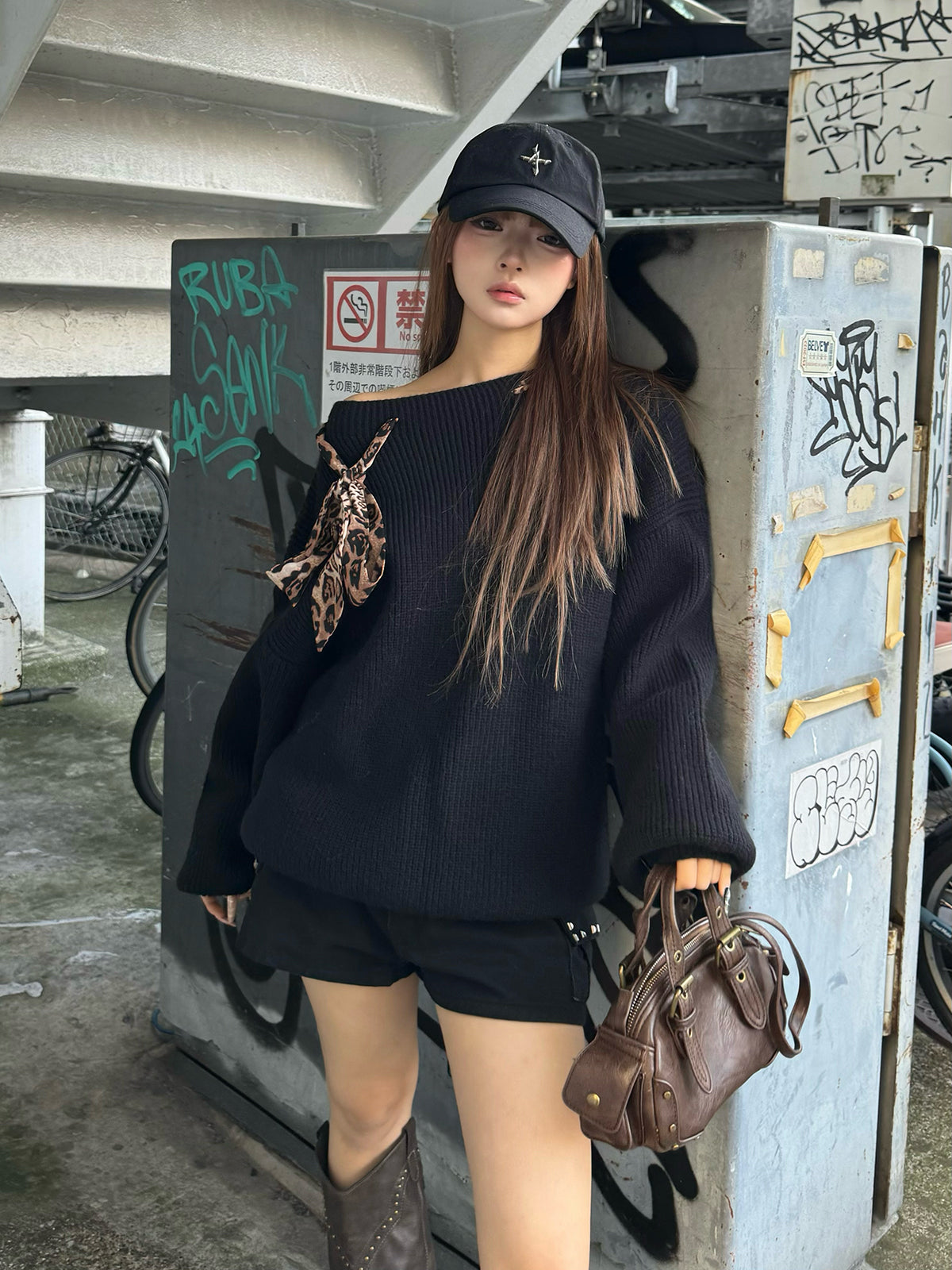 レオパードスカーフワンショルニット – ANDOR ONLINE