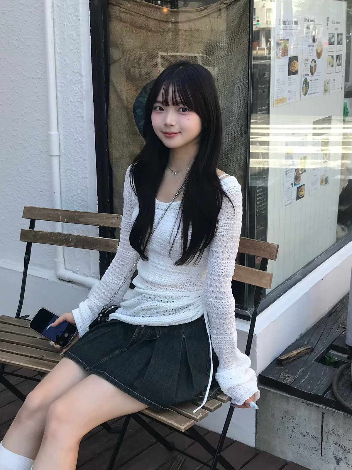 フレアスリーブメッシュニット