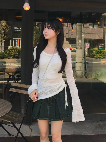 フレアスリーブメッシュニット