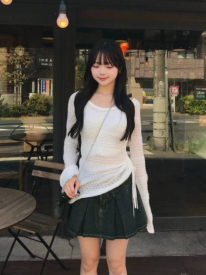 フレアスリーブメッシュニット