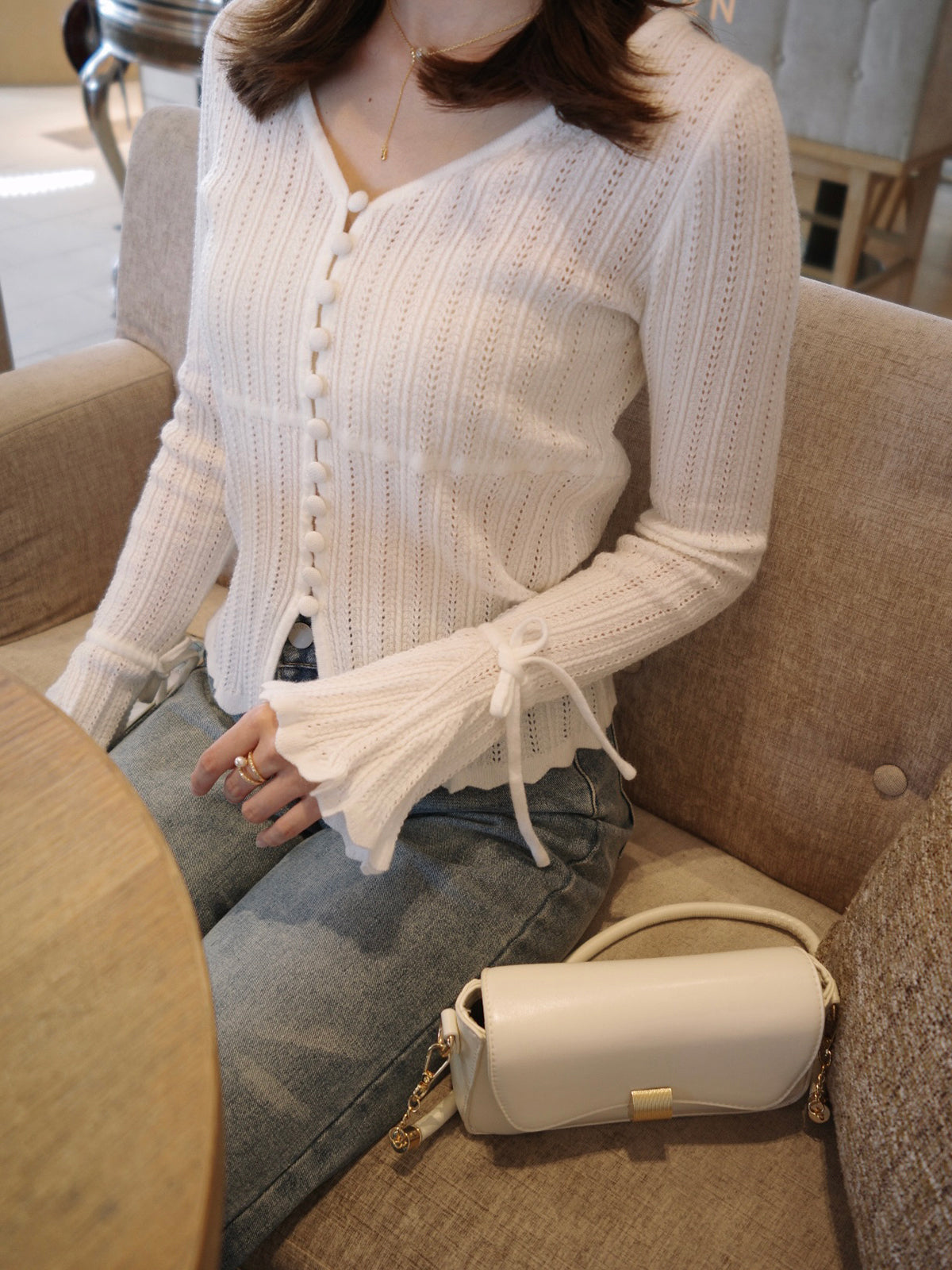 フレアスリーブニットカーディガン