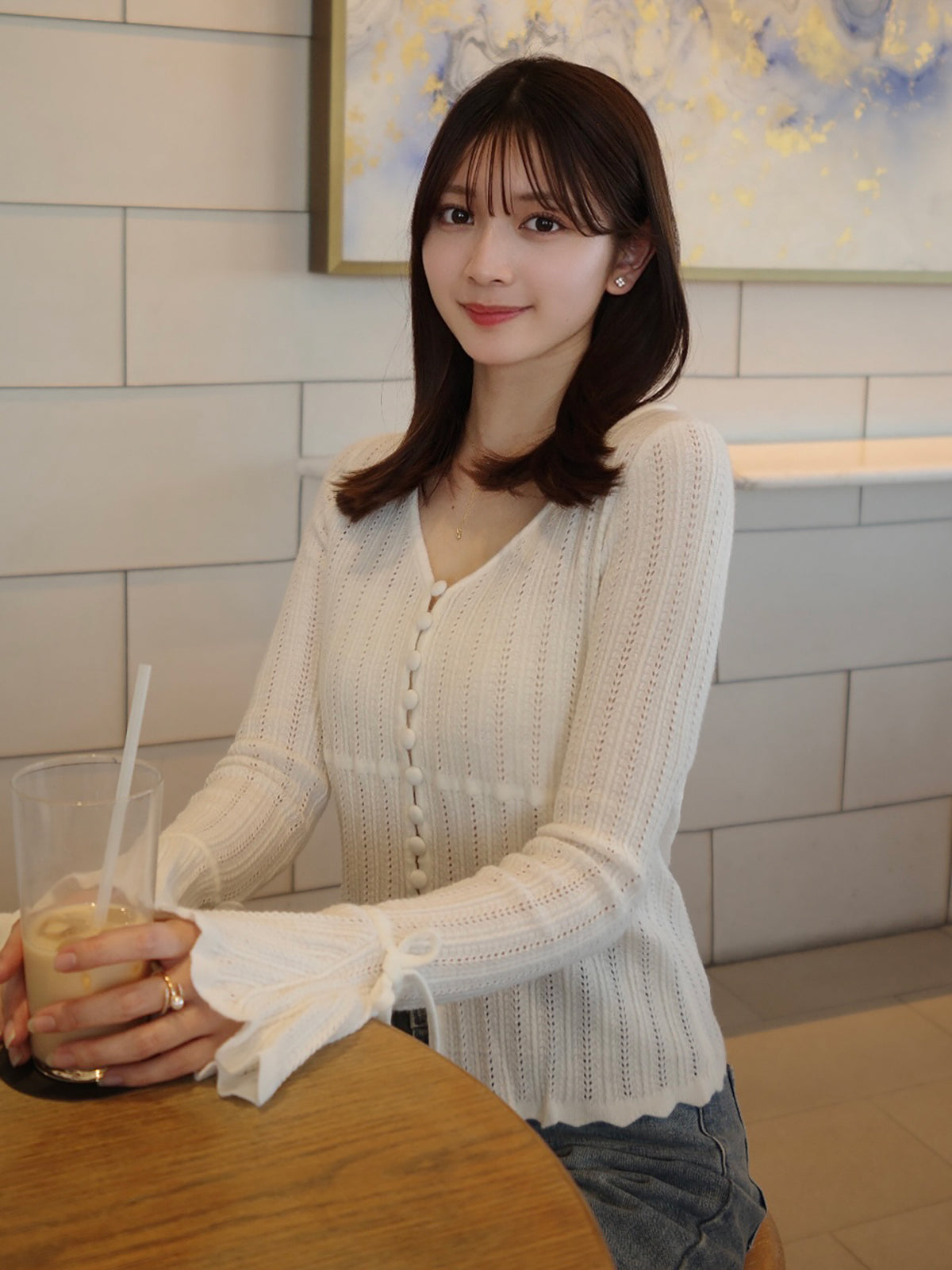 フレアスリーブニットカーディガン