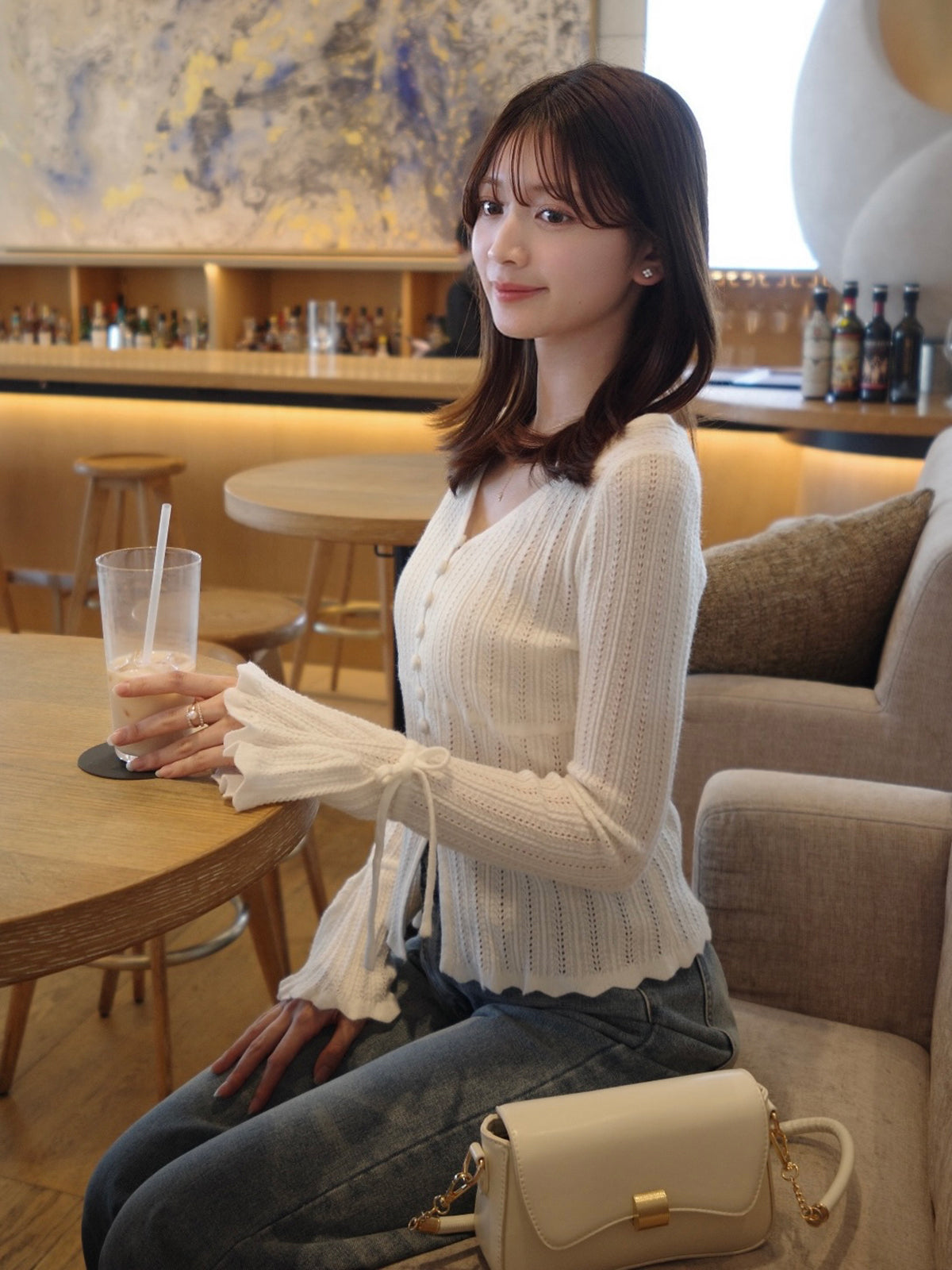 フレアスリーブニットカーディガン