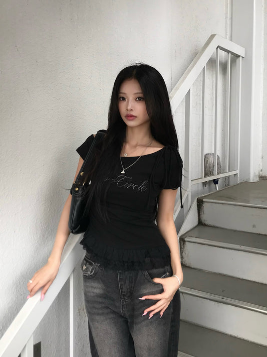 リボンストラップレースTシャツ