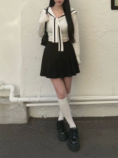 2/27★Photo Sailor Collar Tie Neck Knit