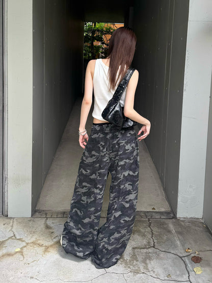カモフラージュダメージワイドドロストパンツ
