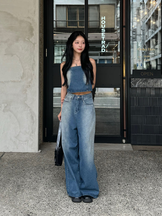 Strapless washed denim set