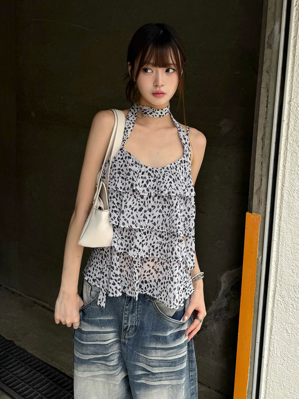 レオパードティアードタイキャミブラウス