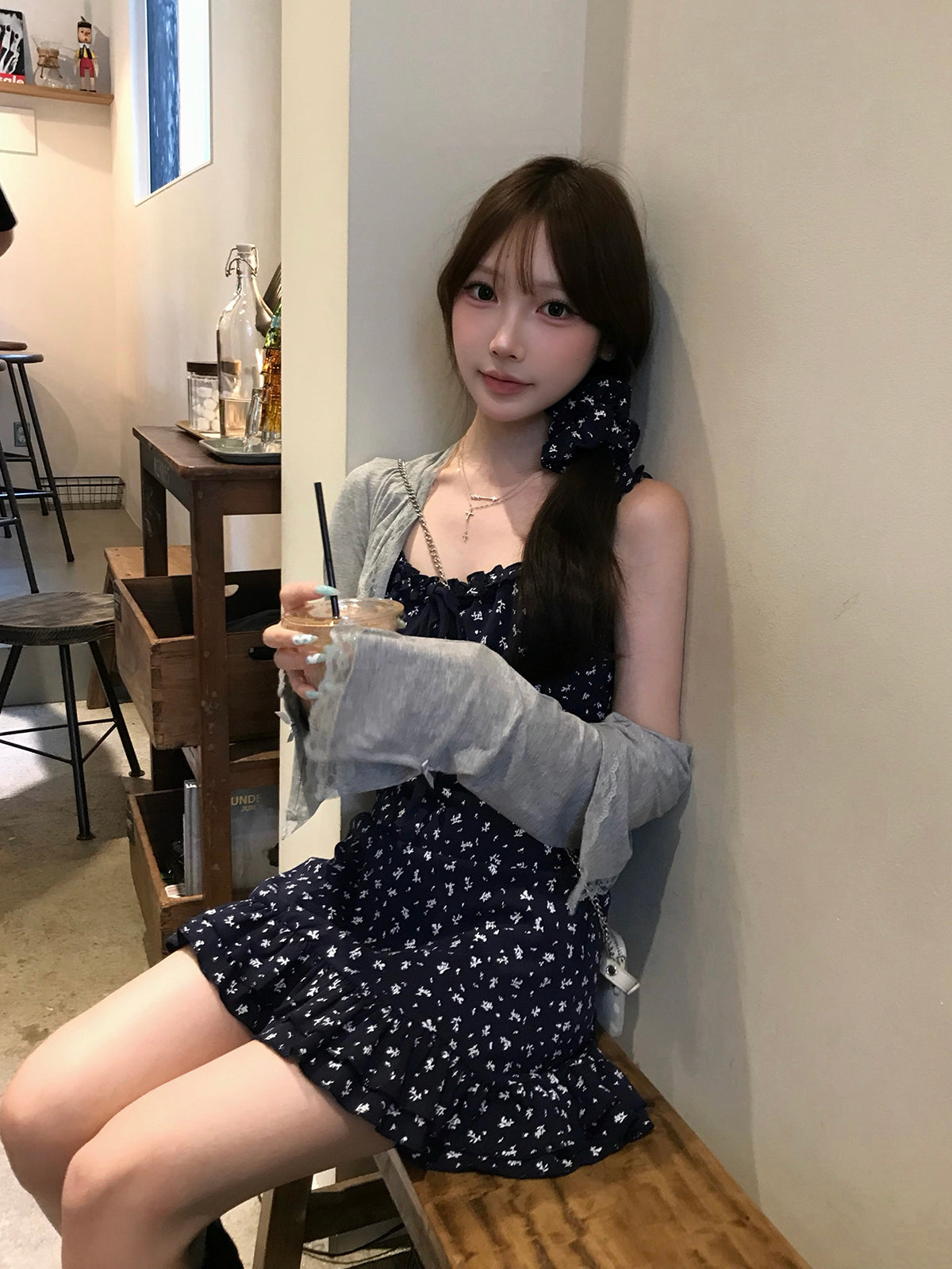 フラワープリントキャミミニワンピースセット