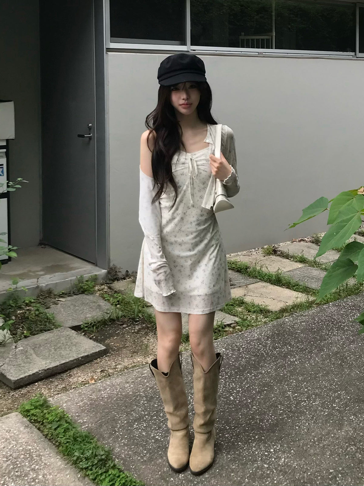 シアーフラワーカーディガンキャミワンピースセット