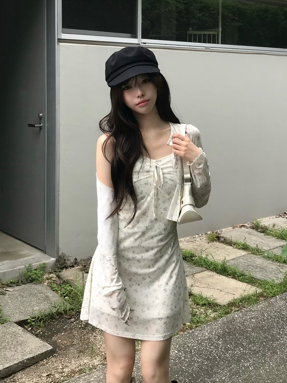 シアーフラワーカーディガンキャミワンピースセット