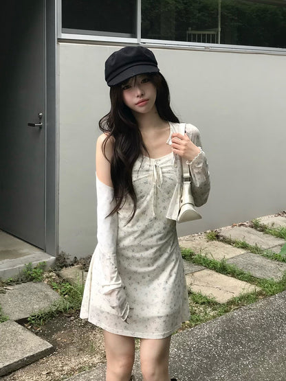 シアーフラワーカーディガンキャミワンピースセット