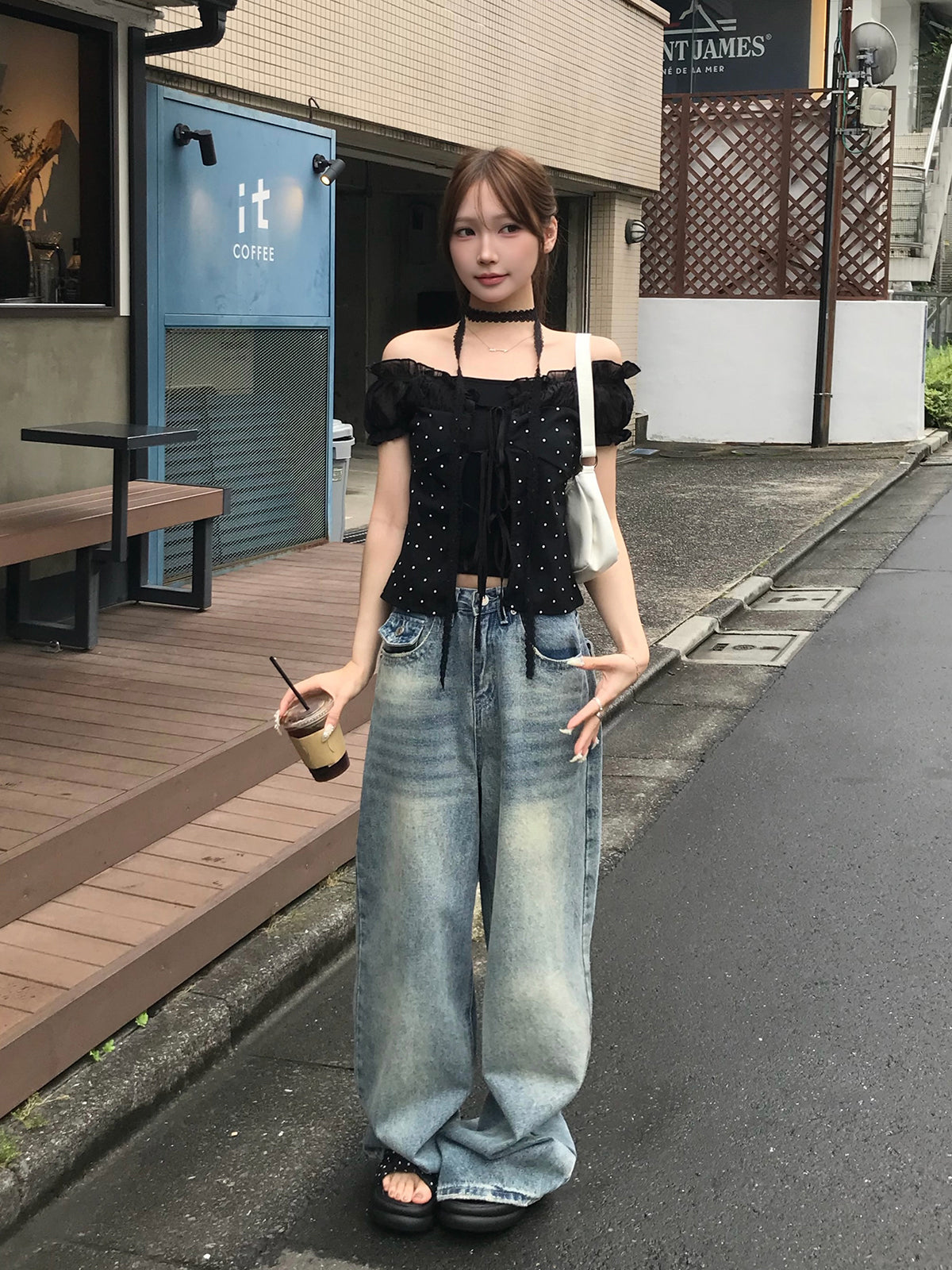 レースタイリボンドットカットソー