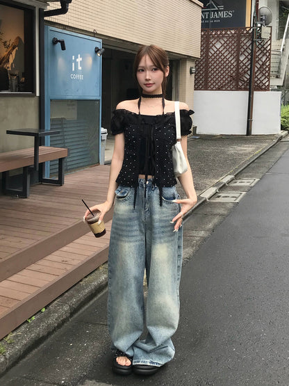 レースタイリボンドットカットソー
