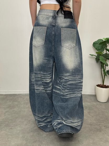 ウォッシュダメージカーブワイドデニムパンツ