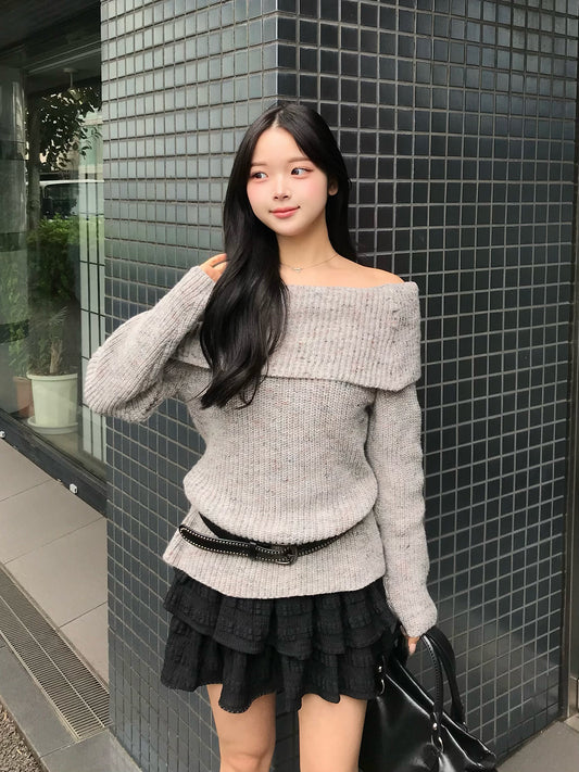 ミックスヤーンオフショルニット