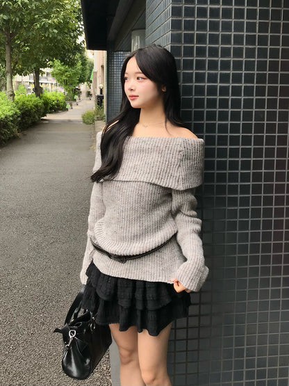 ミックスヤーンオフショルニット