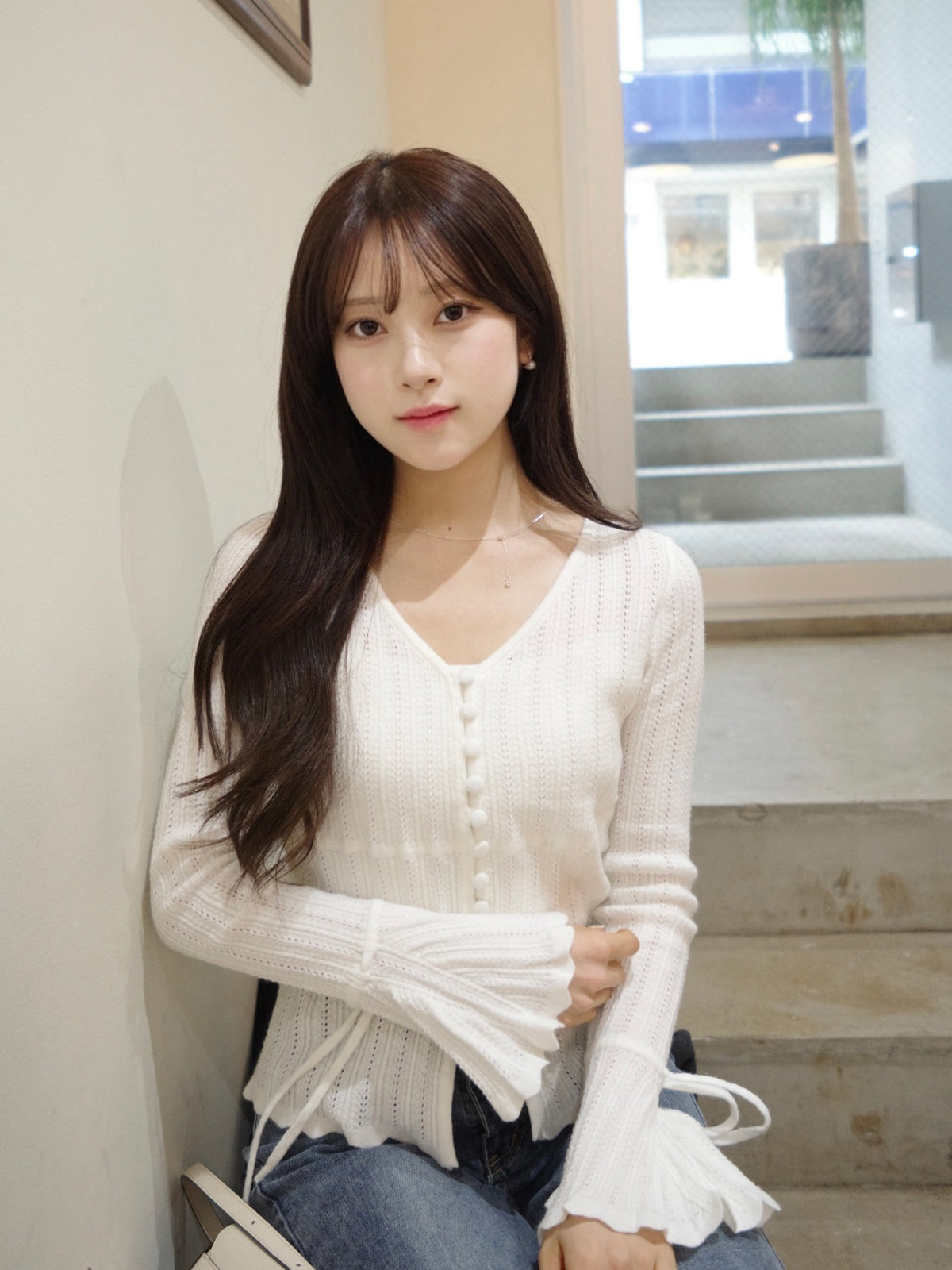 フレアスリーブニットカーディガン