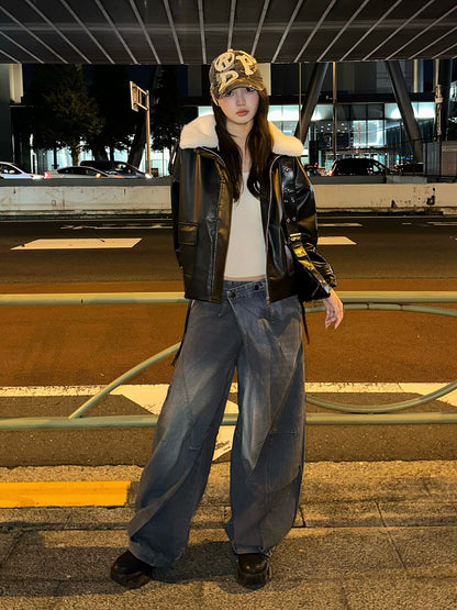 クロスウエストワイドカーブデニムパンツ