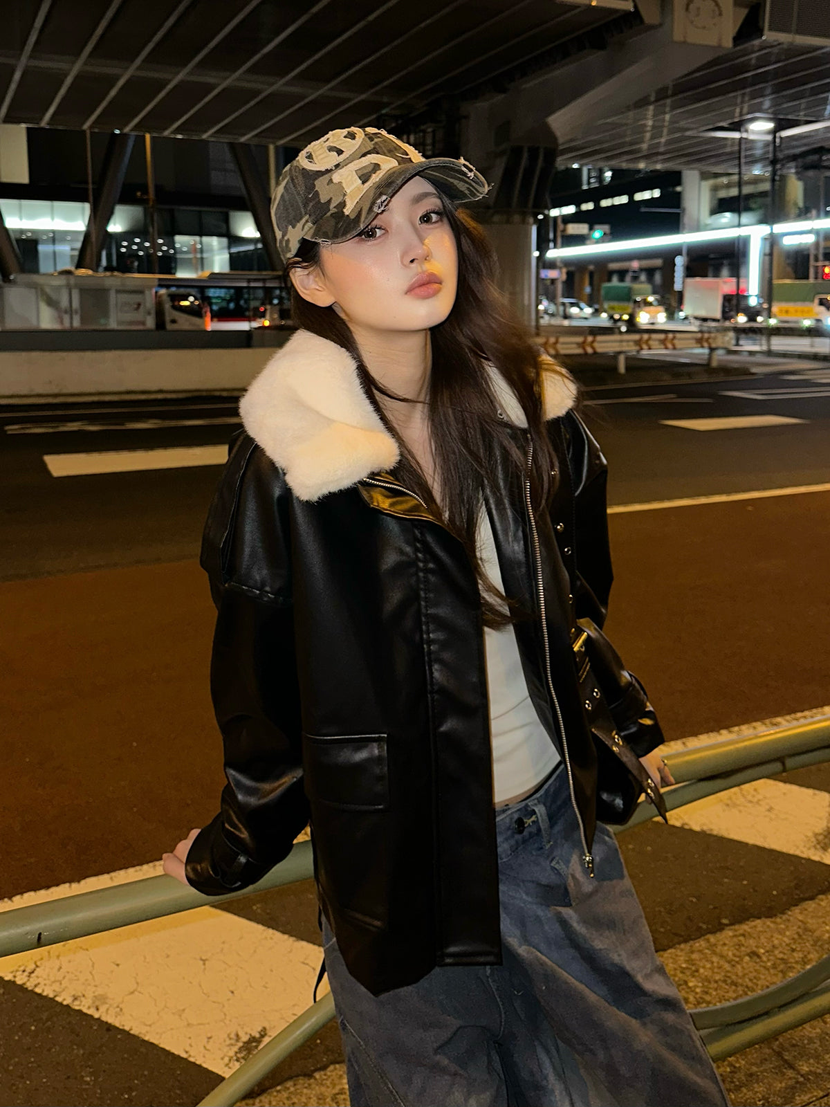 ファーライクカラーレザータッチジャケット